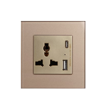 1 Gang 13Amp Socket Usb-C Gold Temp Glas