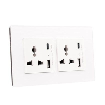 2 Gang 13Amp Socket USB-C White Temp Glass