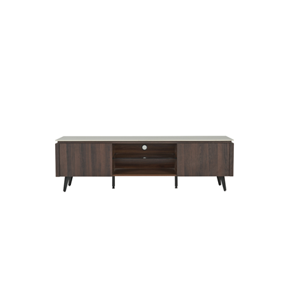 TV Unit - White Marble Ceramic Top with Black Walnut Frame