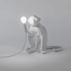 Monkey Lamp White Sitting