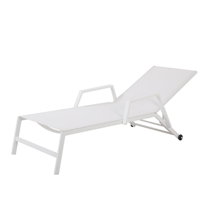 Sun lounger  Aluminium with Armrest and Wheels White