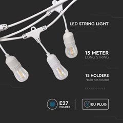 LED String Light With Euro Plug And WP Socket E27 IP44 White Body