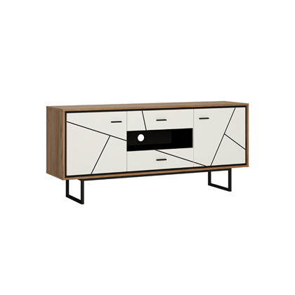 Sideboard/TV Unit – Cat Oak/Black Panel/White