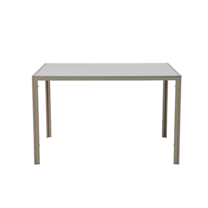 Dining Table – Tempered Glass & Beige Metal