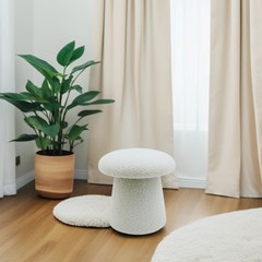 Round Stool in Teddy Mushy Fabric in White