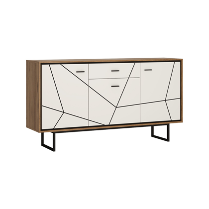 Sideboard 3Doors, 1Drawer - Cat Oak, Black & White