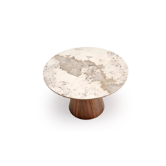Arani Round Table – Beige Marble & Walnut