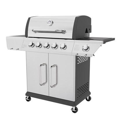 5 Burner Gas Grill Brushed Steel Finish W Side Burner