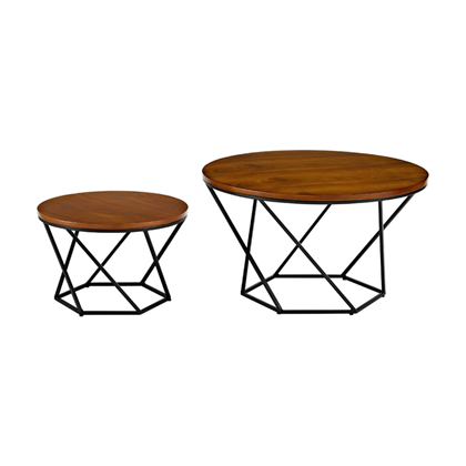 Set Of 2 Modern Round Nesting Coffee Table - Walnut Black
