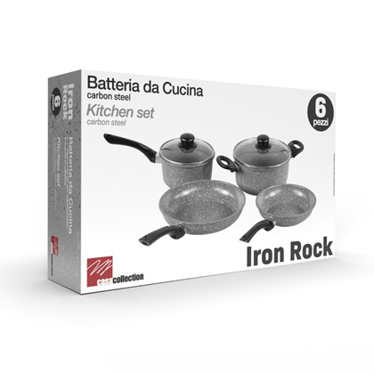 Cooking Set 6 Pcs Iron Rock Carbon Steel Marbled Grey
