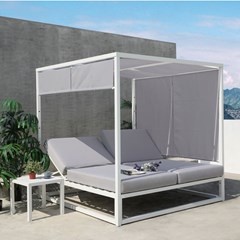 Aluminum Sun Lounger Bed with Adjustable Sunshades - White