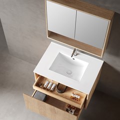 Bathroom Vanity Unit Oak Finish - Integrated Ceramic Basin and Cabinet (2B)