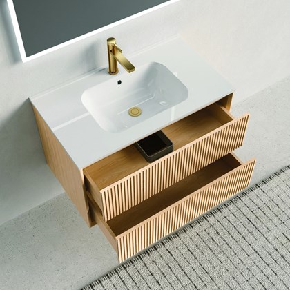 Bathroom Vanity Unit Walnut 61x50cm - Integrated Ceramic Basin