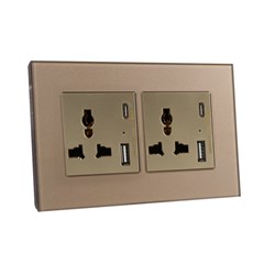 2 Gang 13Amp Socket Usb-C Gold Temp Glas