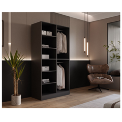 Bedroom Set 160x200- Dark Walnut, Black & Light Grey