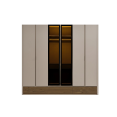 Bedroom Set - 6-Door Wardrobe, Nightstands & Dresser with Mirror -Cream & Walnut