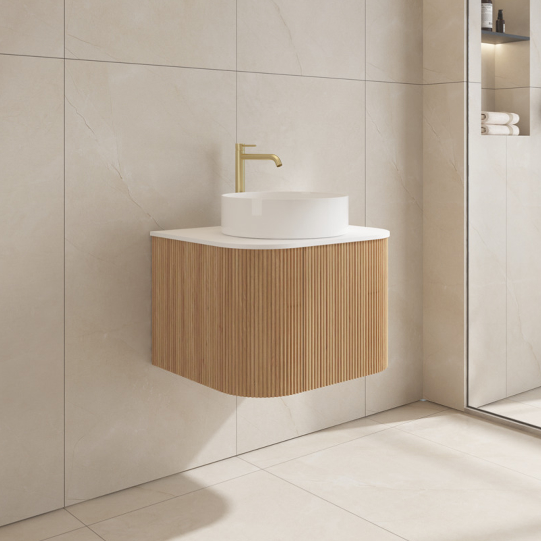 Bathroom Vanity Unit  Acacia Wood Melamine 60x36cm - Round Ceramic Basin (3B)