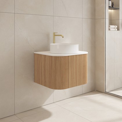 Bathroom Vanity Unit  Acacia Wood Melamine 60x36cm - Round Ceramic Basin (3B)