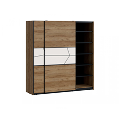2D Wardrobe Cabinet – Catania Oak, Black Pearl & White Gloss