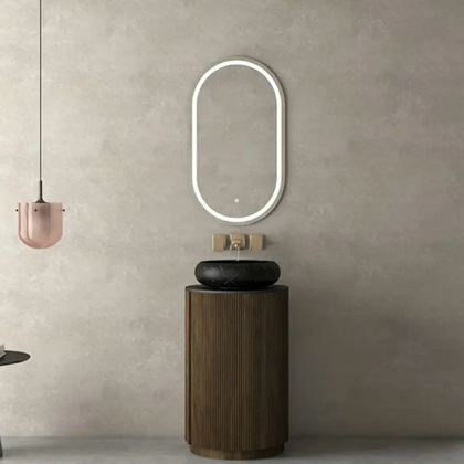 Bathroom Vanity – Black Walnut/Black Ceramic and Mirror