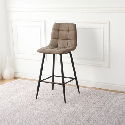 Brown Microfiber Bar Stool with Black Metal Legs