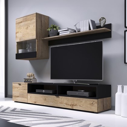 TV Wall Unit Set - Lefaks Oak & Matt Black