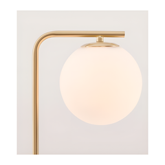 Table Lamp Satin Gold Metal and Black Marble White Opal Glass