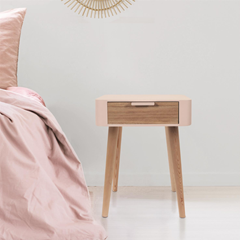 Bedside Drawer – Pink & Wood