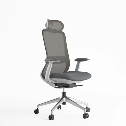 Office Chair with Adjustable Headrest - Grey