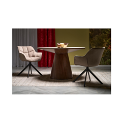 Arani Round Table – Beige Marble & Walnut