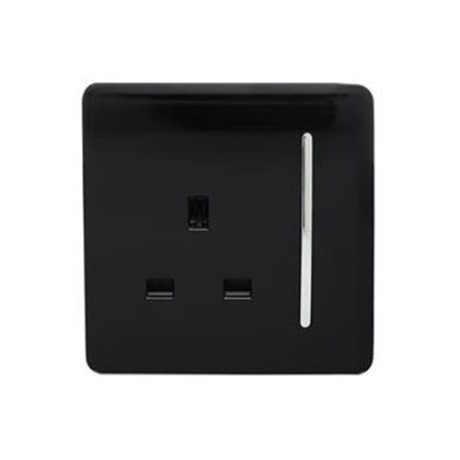 Trendi 1 Gang Artistic Modern Glossy Screw less 13AMP Plug Socket Long Black