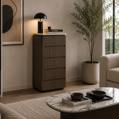 Tallboy - Ceramic Marble Effect Top with Dark Brown Oak MDF