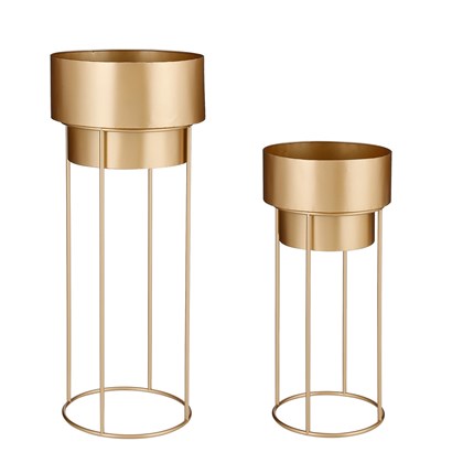 Set of 2 Gold Pots on Stand