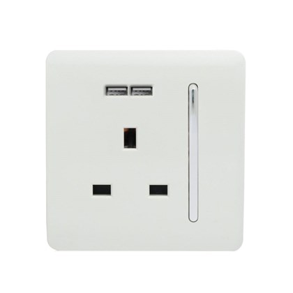 Trendi Switch 1 Gang 13 Amp Screwless Usb Electrical Plug Socket White