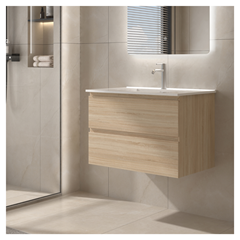 Bathroom Vanity Unit Oak/White - Integrated Ceramic Basin 81x54cm