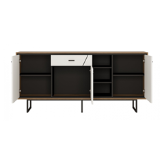 Sideboard 3Doors, 1Drawer and 3Shelves Cat Oak, Black & White
