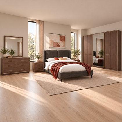 Wood Bedroom Set 160x200cm - Walnut & Bronze