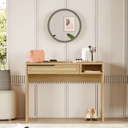 Vanity Table Rattan Print with Mirror