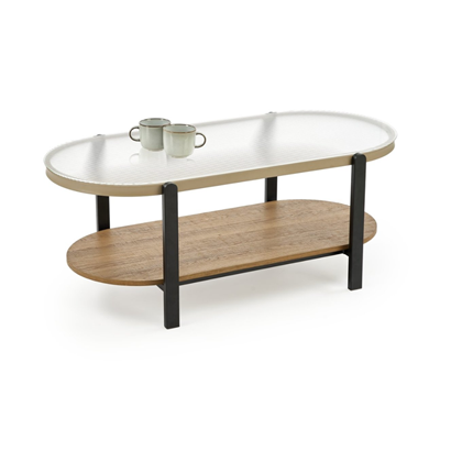 Coffee Table Oval Glass Natural Black