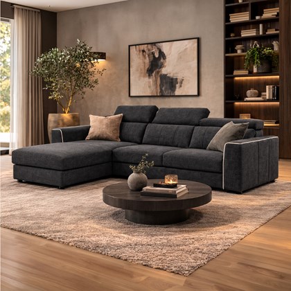 3-Seater Sofa with Pull-Out Bed + Chaise Longue Left – Dark Grey