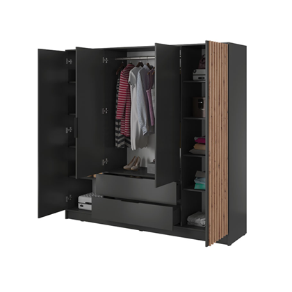 Wardrobe 4 Doors 2 Drawers – Oak & Graphite