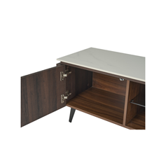 TV Unit - White Marble Ceramic Top with Black Walnut Frame