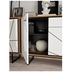 Sideboard 3Doors, 1Drawer - Cat Oak, Black & White
