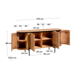 Mango Wood Sideboard with 4 Doors and Black Finish Metal 170 x 80 cm