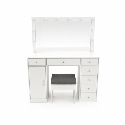Dressing Table with Melamine LED Mirror & USB Socket  116x140– White