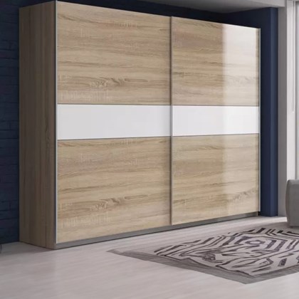 Sliding Door Wardrobe - Oak Light & White