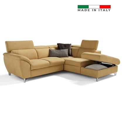 L-Shape Sofa Bed Adjustable Headrests and Container Pouff