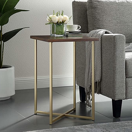 Square Side Table - Dark Walnut Top Gold Legs