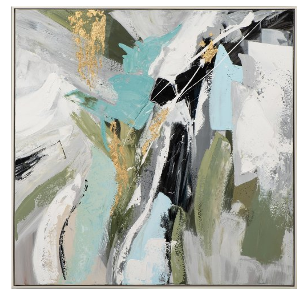 Abstract in  Light Blue and Olive Acryl Paint 102X102 cm