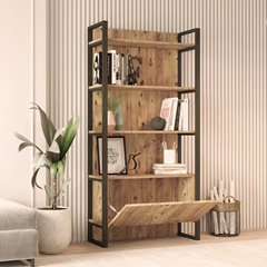 Bookshelf In Pine Finish With Iron Legs